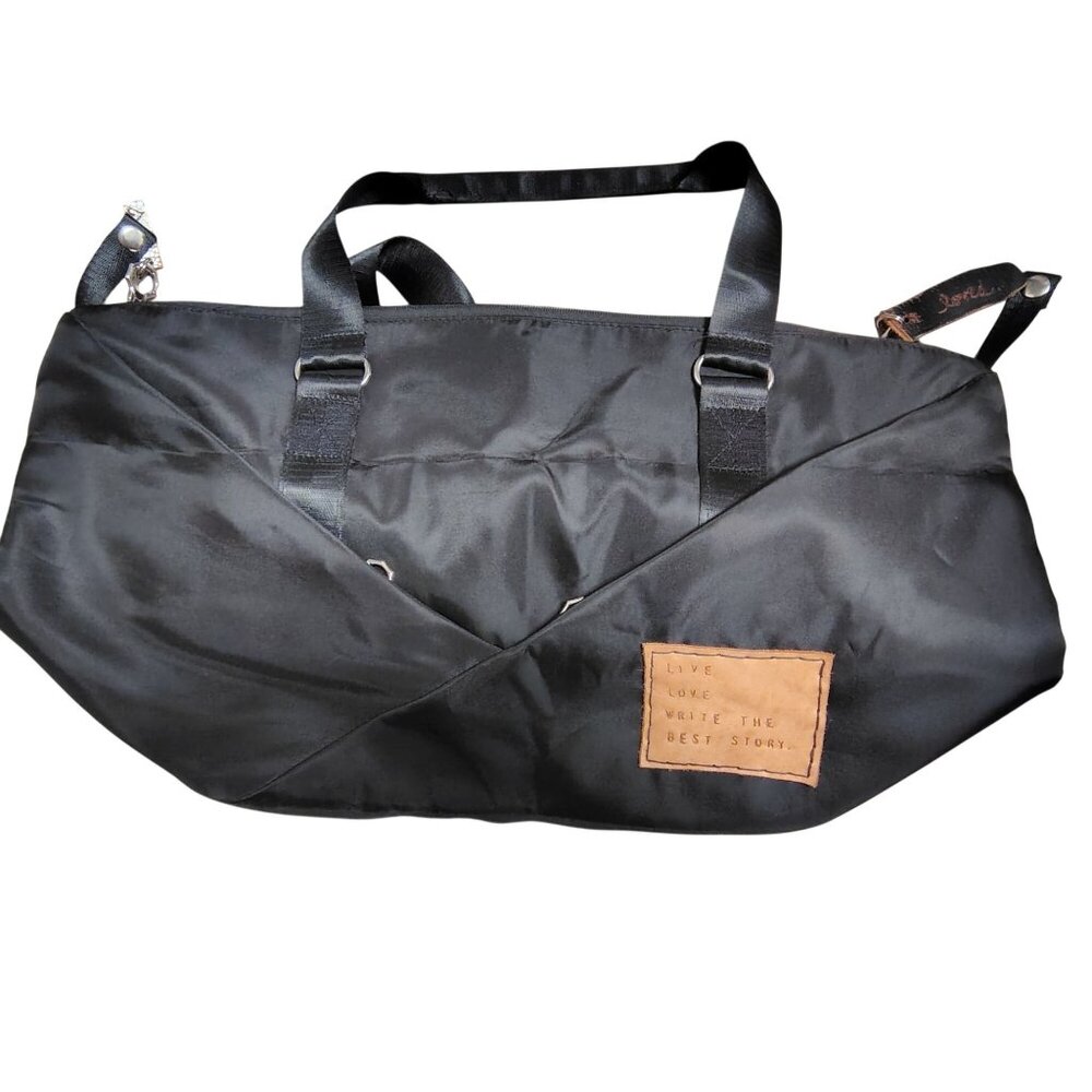 The Cuff Chic Black Nylon Shoulder Duffle Bag, Multi Zip Double Handle Large